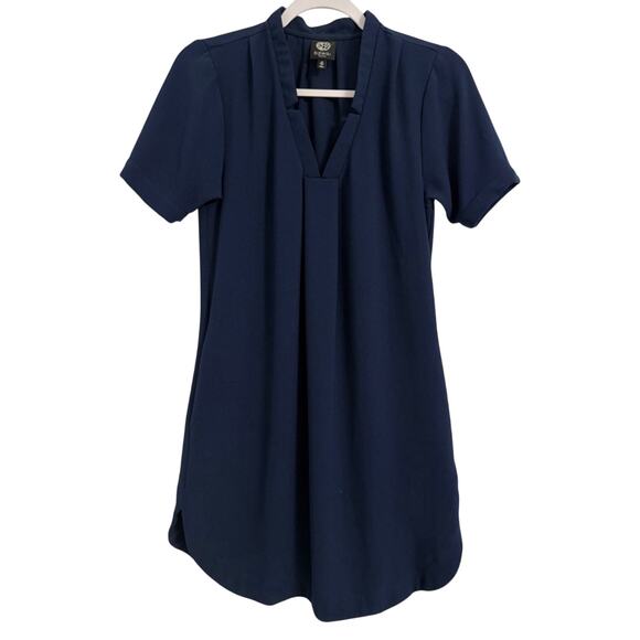 Bobeau Small Petite Navy Blue V Neck Pleated Round Hem Tunic Dress Nautical Boho - Picture 1 of 11